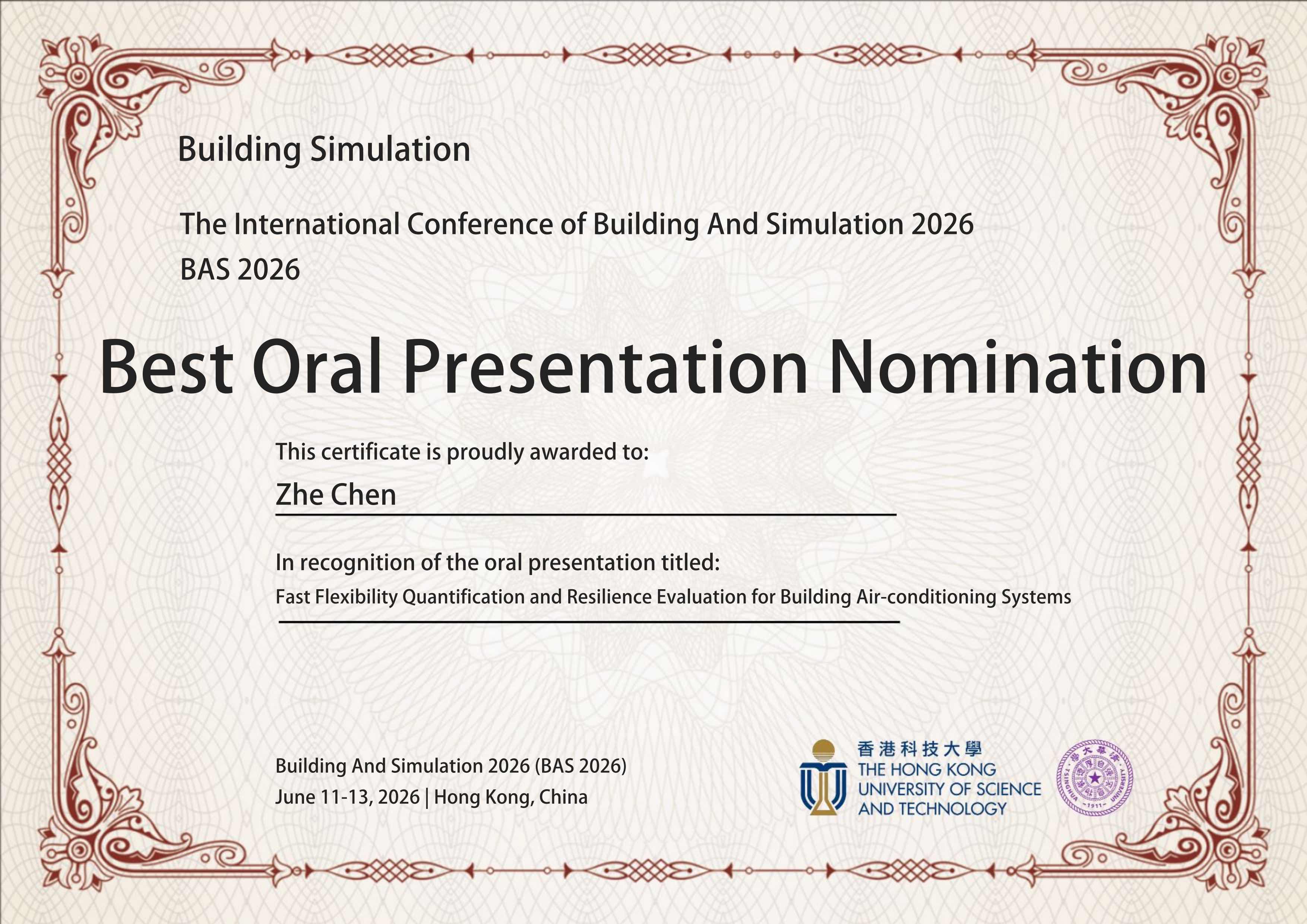 Best Oral Presentation Nomination certificate