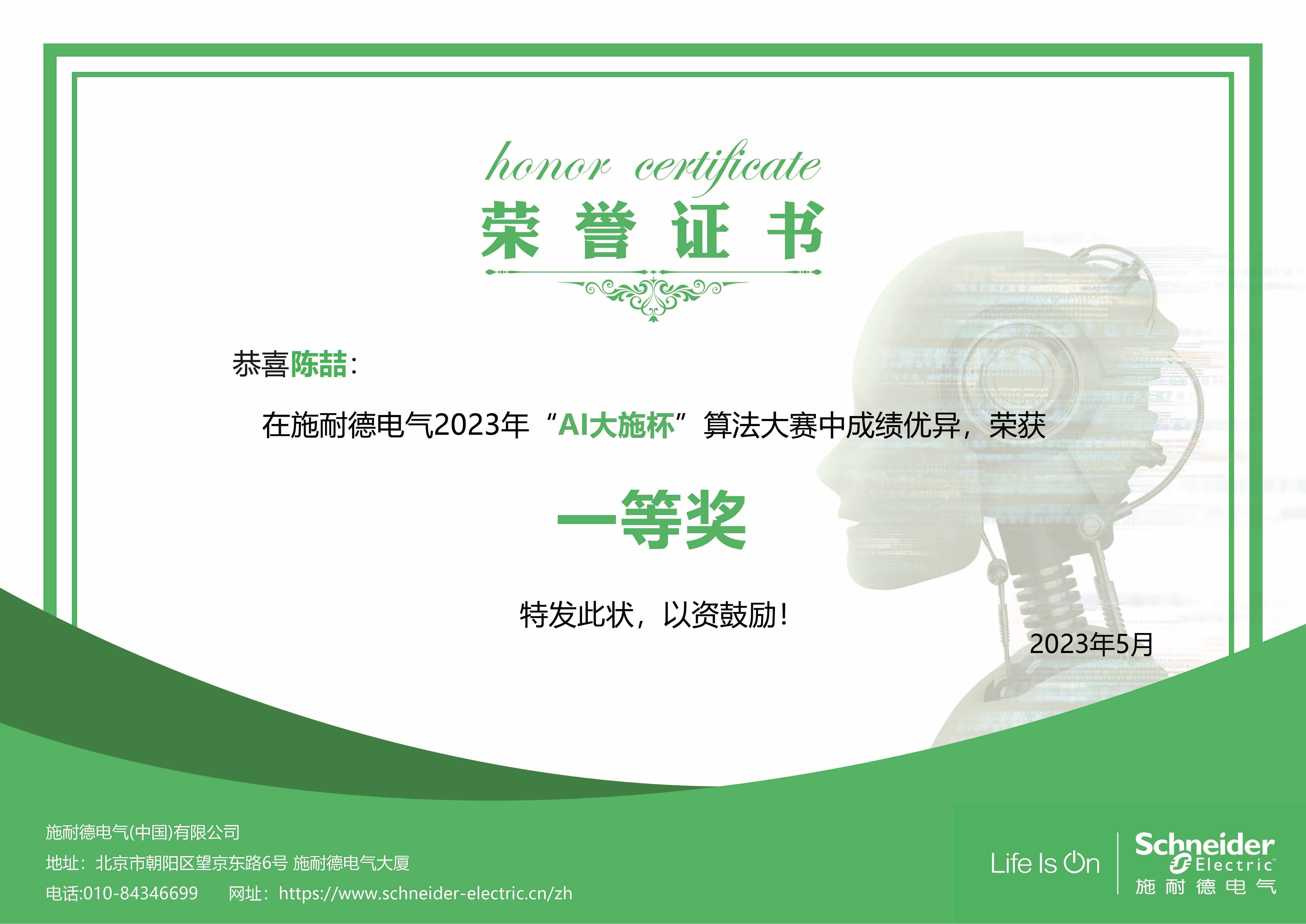Champion, AI Master Cup Algorithm Competition certificate